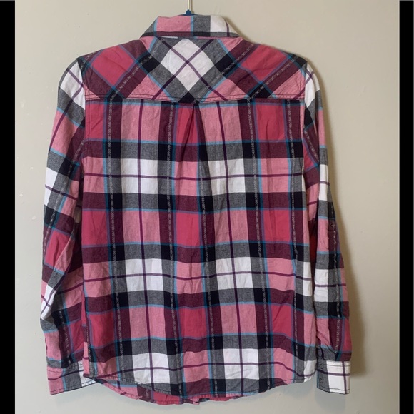 Arizona Jean Co Snap Front Flannel Shirt Black Pink Red Plaid Size Medium Womens - Picture 2 of 5